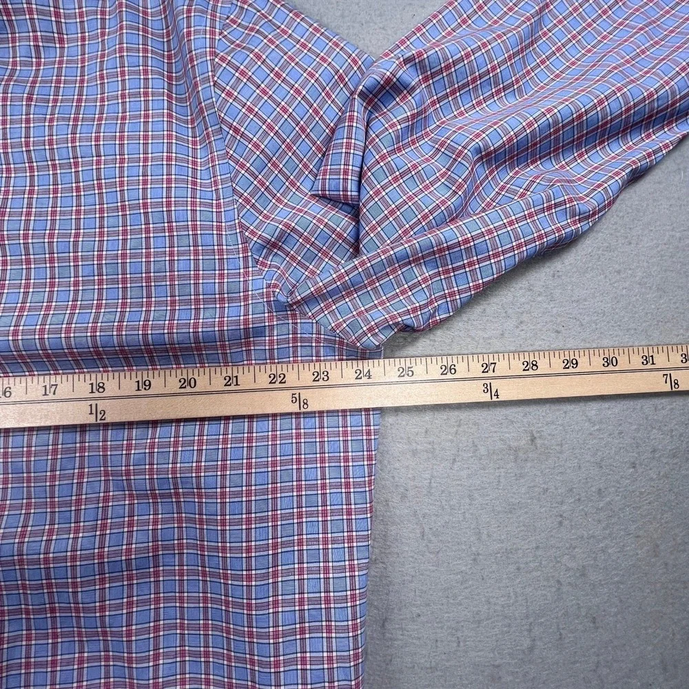 Banana Republic Mens XL Slim Fit Non-Iron Cotton Plaid Button Up Shirt Blue Red